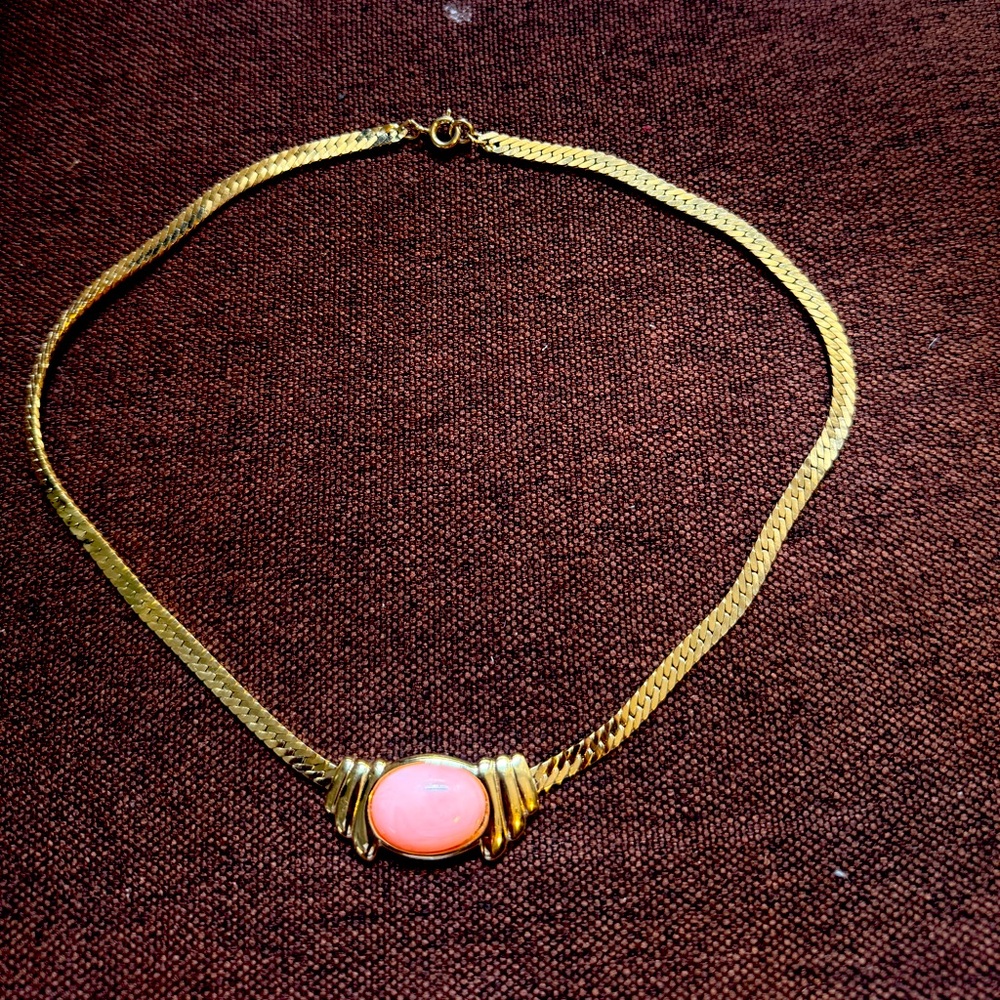 Trifari Gold Necklace with Pink Accent